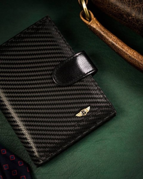 Skórzany portfel męski w orientacji pionowej zamykany na zatrzask — Peterson Lumarko!