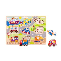 TOOKY TOY Drewniane Puzzle Montessori Transport Pojazdy z Pinezkami Do Dopasowania Lumarko!