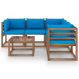 6-cz. ogrodowy zestaw wypoczynkowy, błękitne poduszki, sosna Lumarko!