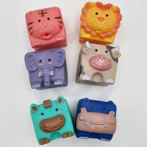 Klocki Sensoryczne Zwierzątka Układanka Do Ściskania + Dźwięk 6 El. Lumarko!