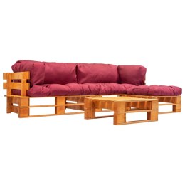 4-cz. zestaw ogrodowy, czerwone poduszki, palety z drewna Lumarko!