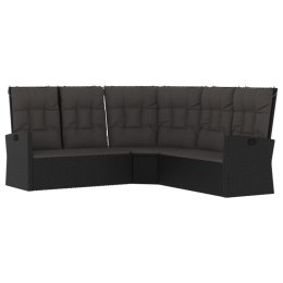 Rozkładana sofa narożna z poduszkami, czarna, polirattan Lumarko!