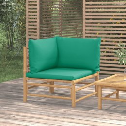 Narożna sofa ogrodowa z zielonymi poduszkami, bambusowa Lumarko!