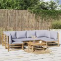 7-cz. zestaw mebli do ogrodu, jasnoszare poduszki, bambus Lumarko!