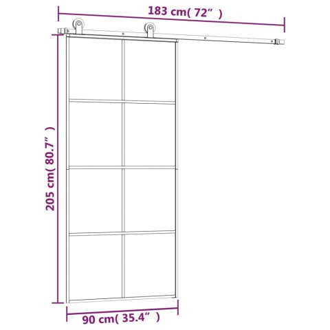 Drzwi przesuwne z osprzętem, 90x205 cm, szkło ESG i aluminium Lumarko!