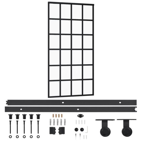 Drzwi przesuwne z osprzętem, szkło ESG i aluminium, 102x205 cm Lumarko!