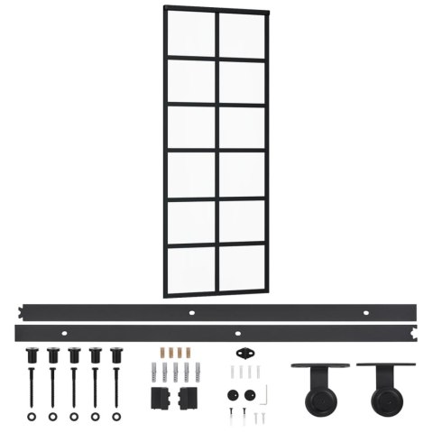 Drzwi przesuwne z osprzętem, szkło ESG i aluminium, 76x205 cm Lumarko!
