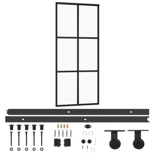 Drzwi przesuwne z osprzętem, szkło ESG i aluminium, 90x205 cm Lumarko!