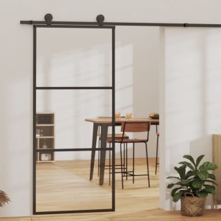 Drzwi przesuwne z osprzętem, szkło ESG i aluminium, 90x205 cm Lumarko!