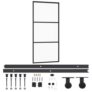Drzwi przesuwne z osprzętem, szkło ESG i aluminium, 90x205 cm Lumarko!