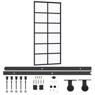 Drzwi przesuwne z osprzętem, szkło ESG i aluminium, 90x205 cm Lumarko!