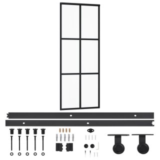 Drzwi przesuwne z osprzętem, szkło ESG i aluminium, 76x205 cm Lumarko!