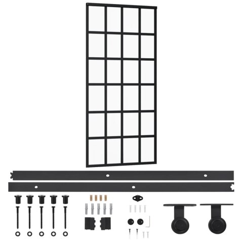 Drzwi przesuwne z osprzętem, szkło ESG i aluminium, 90x205 cm Lumarko!