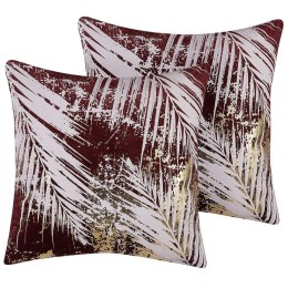 2 welurowe poduszki dekoracyjne w palmy 45 x 45 cm burgundowe CALLA Lumarko!