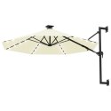 Parasol ścienny z LED, na metalowym słupku, 300 cm, piaskowy Lumarko!