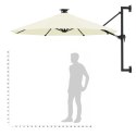 Parasol ścienny z LED, na metalowym słupku, 300 cm, piaskowy Lumarko!