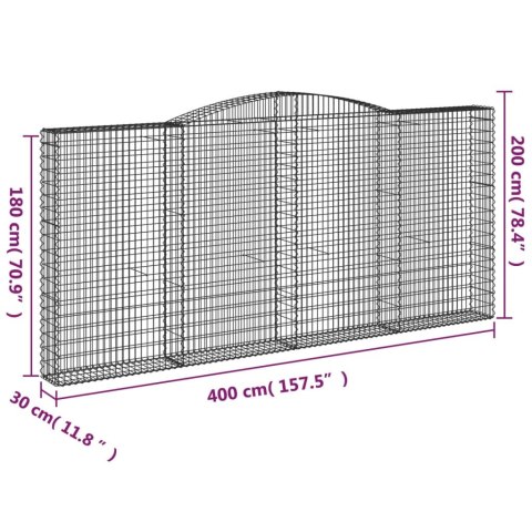 Kosze gabionowe, 4 szt, 400x30x180/200 cm, galwanizowane żelazo Lumarko!