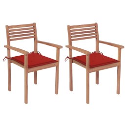 Krzesła ogrodowe, 2 szt., czerwone poduszki, lite drewno tekowe Lumarko!