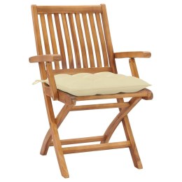 Krzesła ogrodowe, 2 szt., kremowe poduszki, lite drewno tekowe Lumarko!