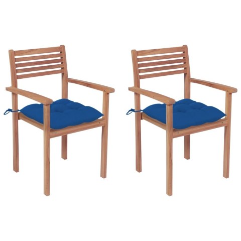 Krzesła ogrodowe, 2 szt., niebieskie poduszki, drewno tekowe Lumarko!