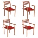 Krzesła ogrodowe, 4 szt., czerwone poduszki, drewno tekowe Lumarko!
