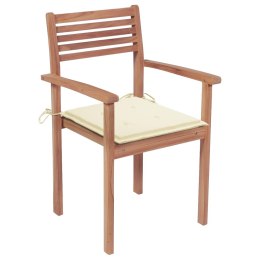 Krzesła ogrodowe, 2 szt., kremowe poduszki, lite drewno tekowe Lumarko!