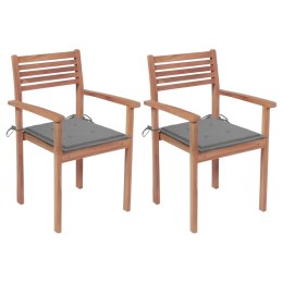 Krzesła ogrodowe, 2 szt., szare poduszki, lite drewno tekowe Lumarko!