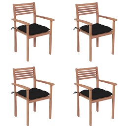 Krzesła ogrodowe, 4 szt., czarne poduszki, drewno tekowe Lumarko!