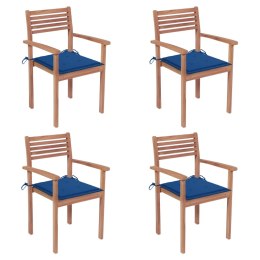 Krzesła ogrodowe, 4 szt., kobaltowe poduszki, drewno tekowe Lumarko!