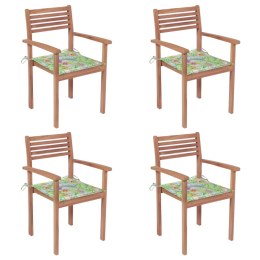 Krzesła ogrodowe, 4 szt., z poduszkami w liście, drewno tekowe Lumarko!