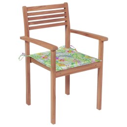 Krzesła ogrodowe, 4 szt., z poduszkami w liście, drewno tekowe Lumarko!