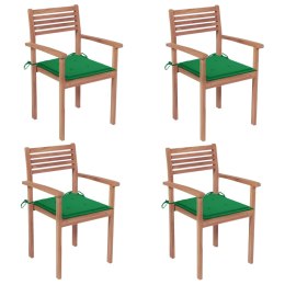 Krzesła ogrodowe, 4 szt., zielone poduszki, drewno tekowe Lumarko!