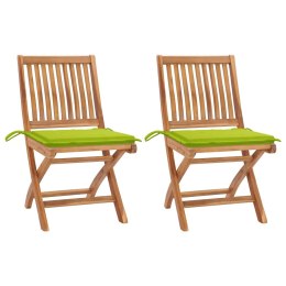 Krzesła ogrodowe, 2 szt., jasnozielone poduszki, drewno tekowe Lumarko!