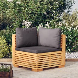 Narożne siedzisko ogrodowe z szarymi poduszkami, drewno tekowe Lumarko!
