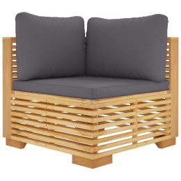 Narożne siedzisko ogrodowe z szarymi poduszkami, drewno tekowe Lumarko!