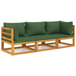 3-cz. ogrodowy zestaw wypoczynkowy, zielone poduszki, drewno Lumarko!