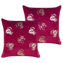 2 welurowe poduszki dekoracyjne w liście 45 x 45 cm burgundowe GOLDENROD Lumarko!