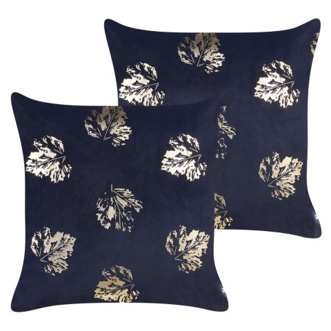 2 welurowe poduszki dekoracyjne w liście 45 x 45 cm czarne GOLDENROD