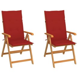 Krzesła ogrodowe z czerwonymi poduszkami, 2 szt., drewno tekowe Lumarko!