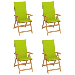 Krzesła ogrodowe, 4 szt., jasnozielone poduszki, drewno tekowe Lumarko!