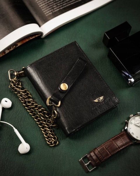 Portfel męski ze skóry naturalnej z łańcuchem — Peterson Lumarko!