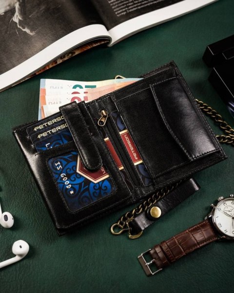Portfel męski ze skóry naturalnej z łańcuchem — Peterson Lumarko!