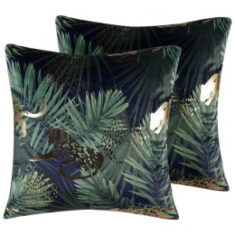 2 welurowe poduszki dekoracyjne w palmy 45 x 45 cm zielone BELLEROSE Lumarko!