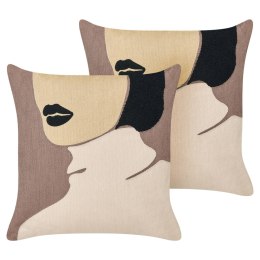 2 poduszki bawełniane motyw kobiety 45 x 45 cm brązowo-beżowe SILPHIUM Lumarko!