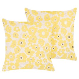 2 welurowe poduszki dekoracyjne w kwiaty 45 x 45 cm beżowo-żółte TRITELEIA Lumarko!