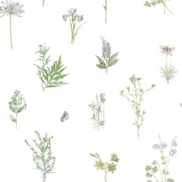 Tapeta Herbs And Flowers, biała Lumarko
