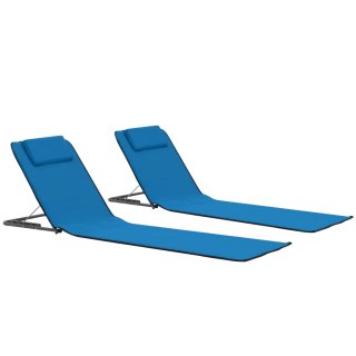 Składane maty plażowe, 2 szt., stal i tkanina, niebieskie Lumarko
