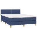 Łóżko kontynentalne z materacem, niebieskie 140x200 cm, tkanina Lumarko