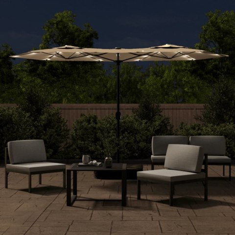 VidaXL Parasol ogrodowy podwójny z LED, taupe, 316x240 cm Lumarko!