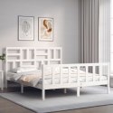VidaXL Rama łóżka z zagłówkiem, biała, 160x200 cm, lite drewno Lumarko!